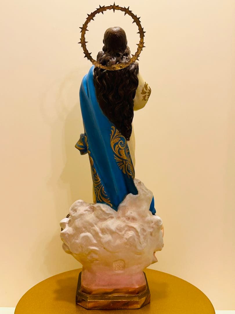 【超超希少36cm】✞無原罪の御宿り 胸に手を当てる聖母マリア像　天使　宗教彫刻