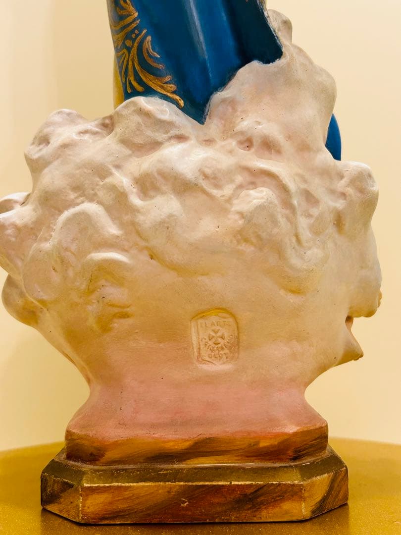 【超超希少36cm】✞無原罪の御宿り 胸に手を当てる聖母マリア像　天使　宗教彫刻