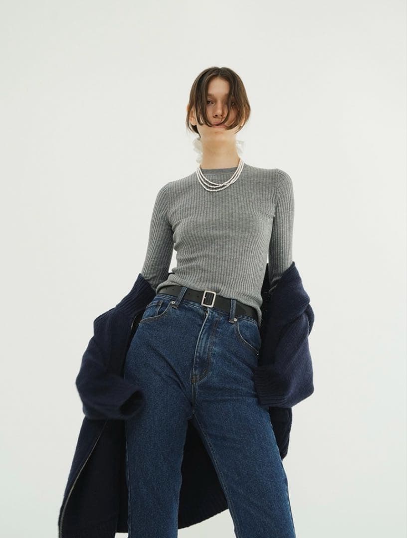 トップス CLANE SHEER RIB KNIT TOPS