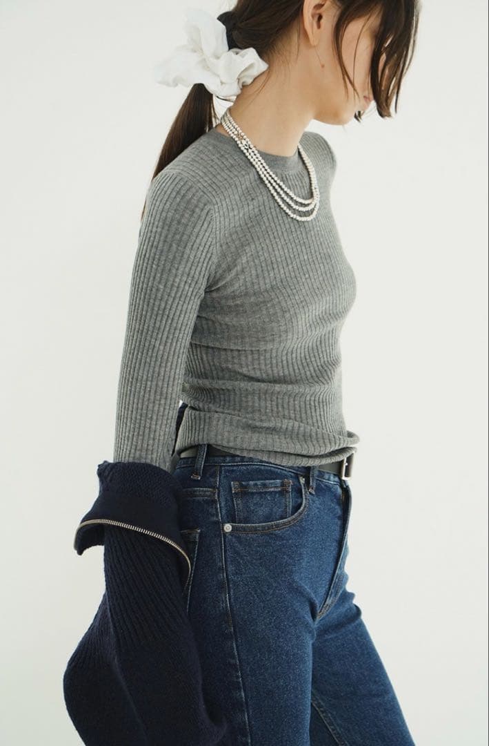 トップス CLANE SHEER RIB KNIT TOPS