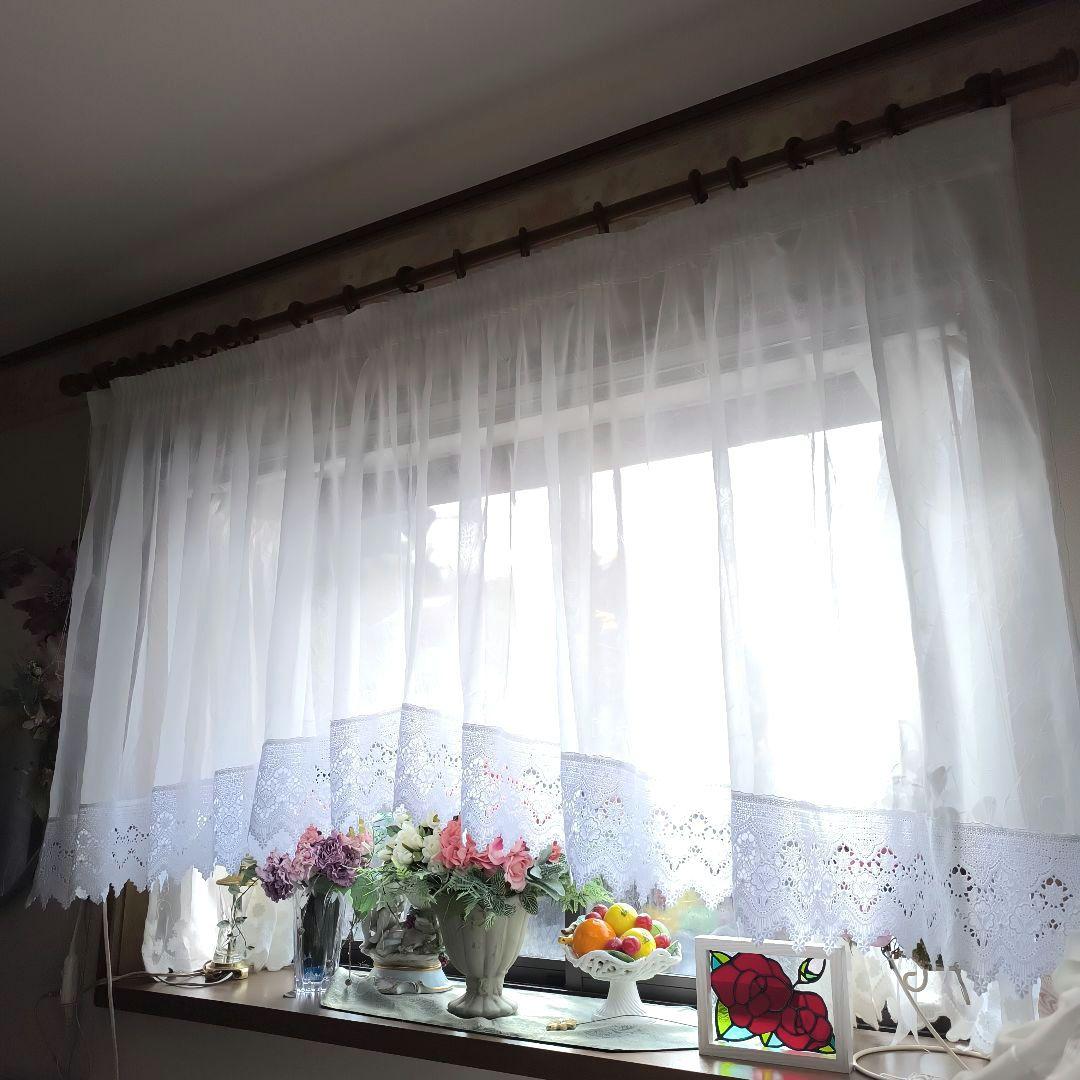 カフェカーテン出窓　腰高窓【アーチデザイン　ギャザータイプ】ハンドメイド