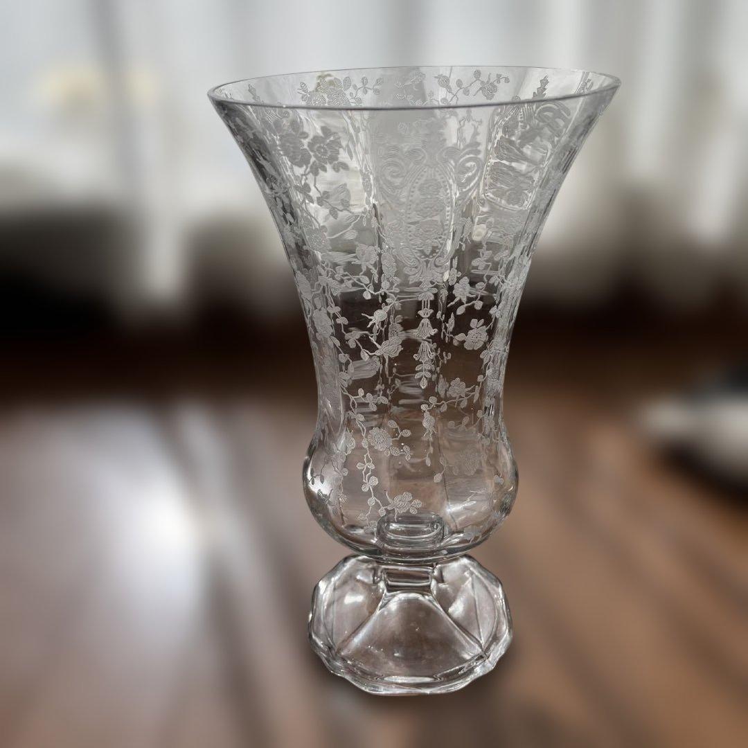 ケンブリッジ　ローズポイントパターン花瓶　大きめ　アメリカビンテージ