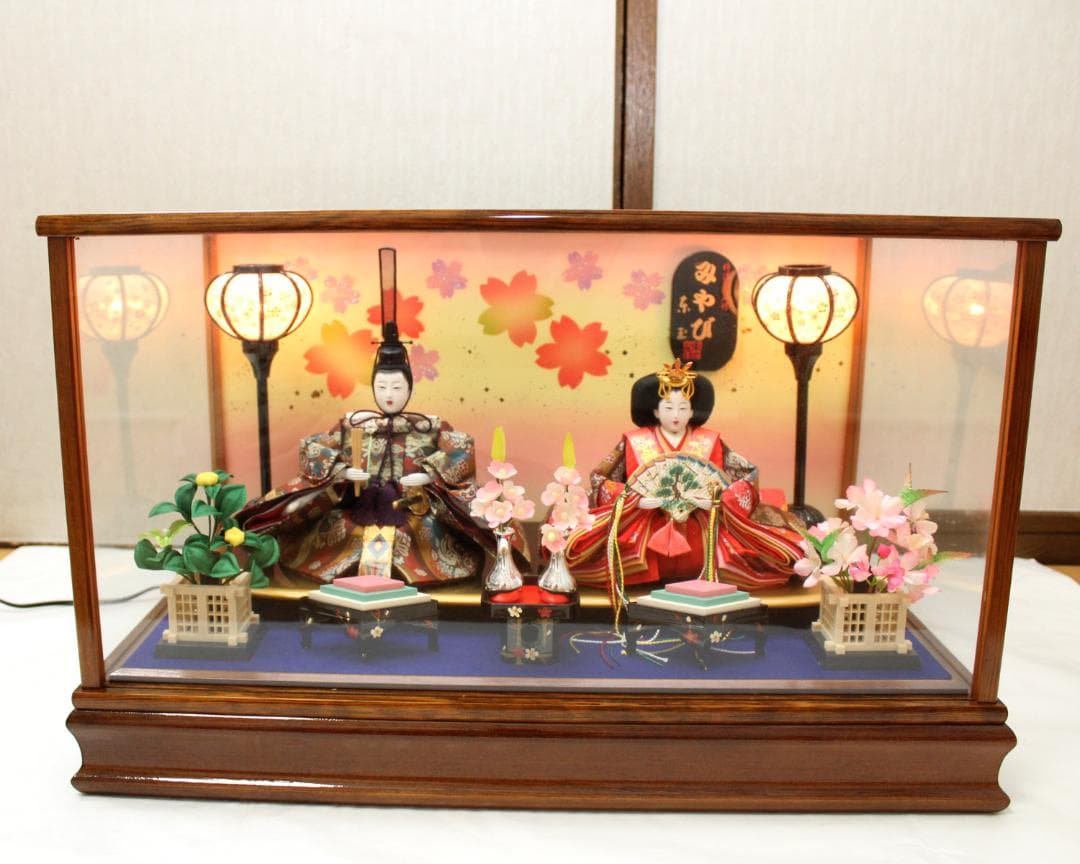 美品　ひな人形◆「みやび」親王ケース飾り◆木製ケース◆コンパクト ケース飾り