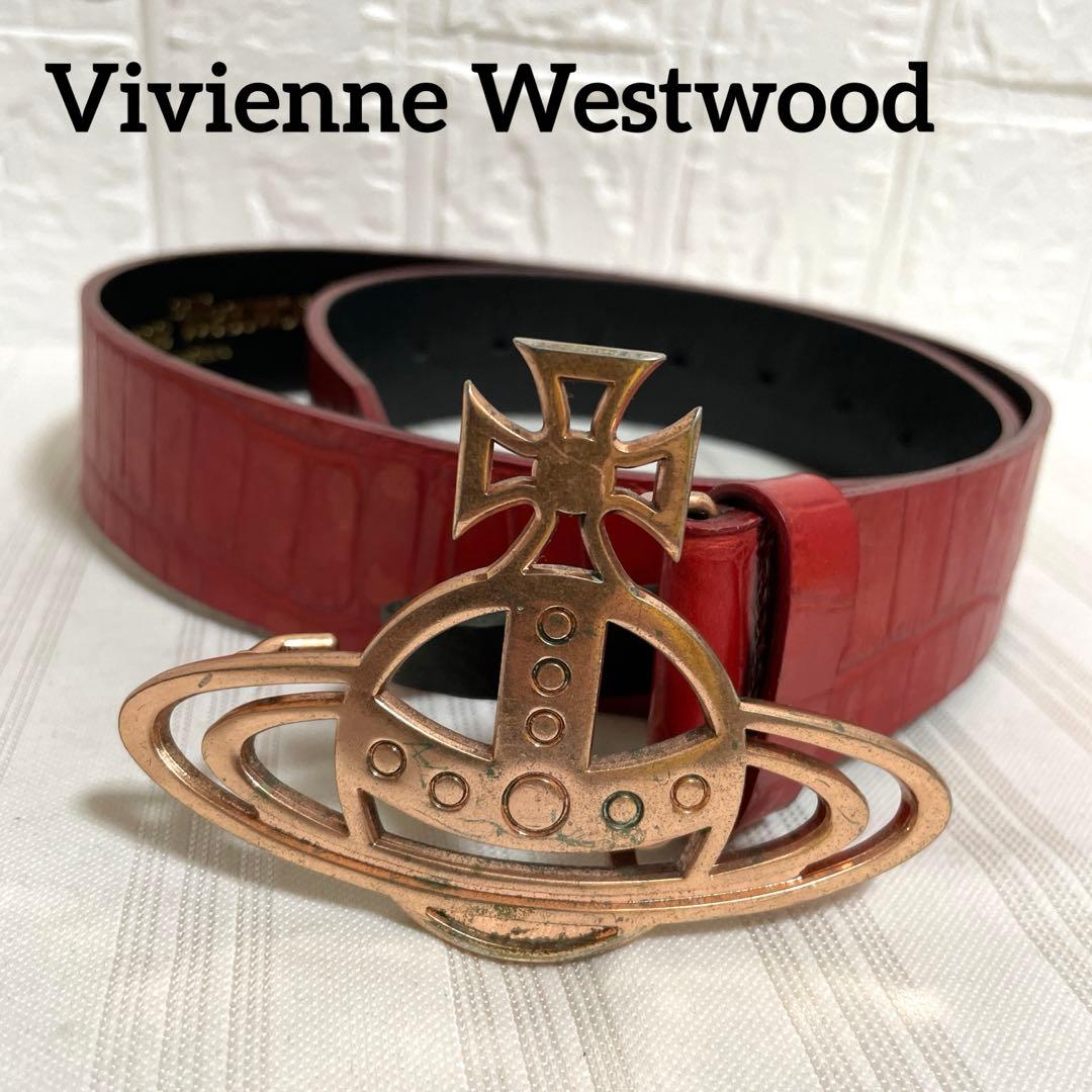 Vivienne Westwood レザーベルト オーブロゴ クロコ型押し