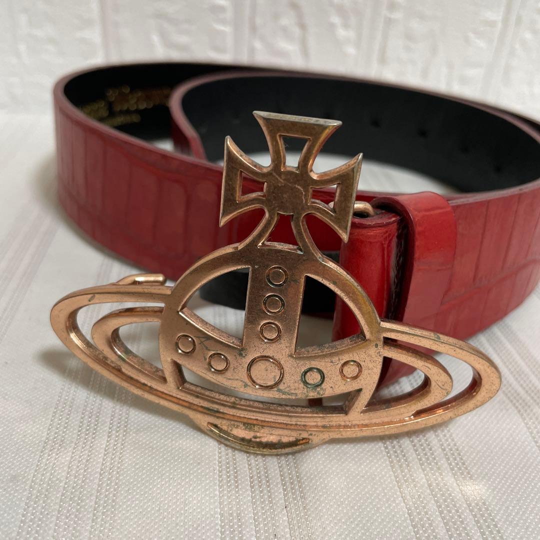 Vivienne Westwood レザーベルト オーブロゴ クロコ型押し