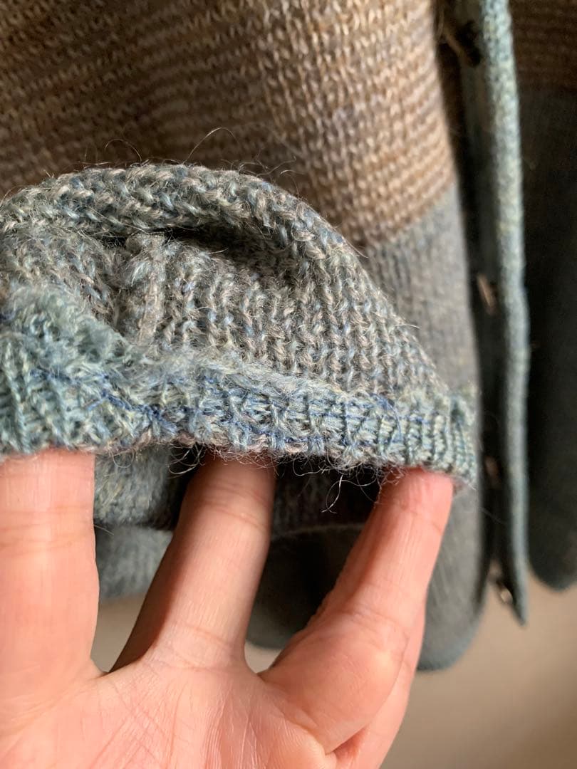 モヘアカーディガン60s ブルー　配色切替　古着　メンズ　レディース