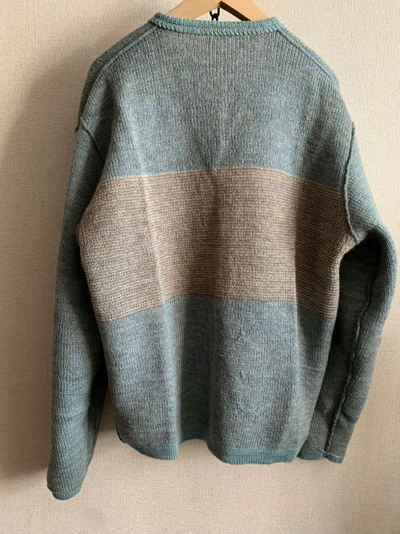 モヘアカーディガン60s ブルー　配色切替　古着　メンズ　レディース