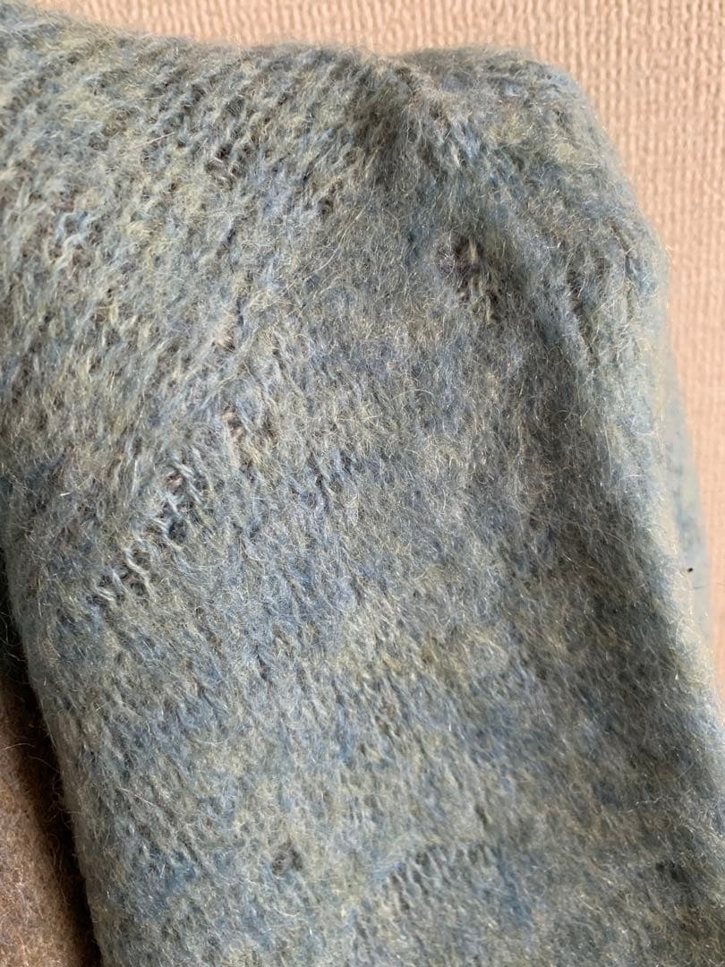 モヘアカーディガン60s ブルー　配色切替　古着　メンズ　レディース