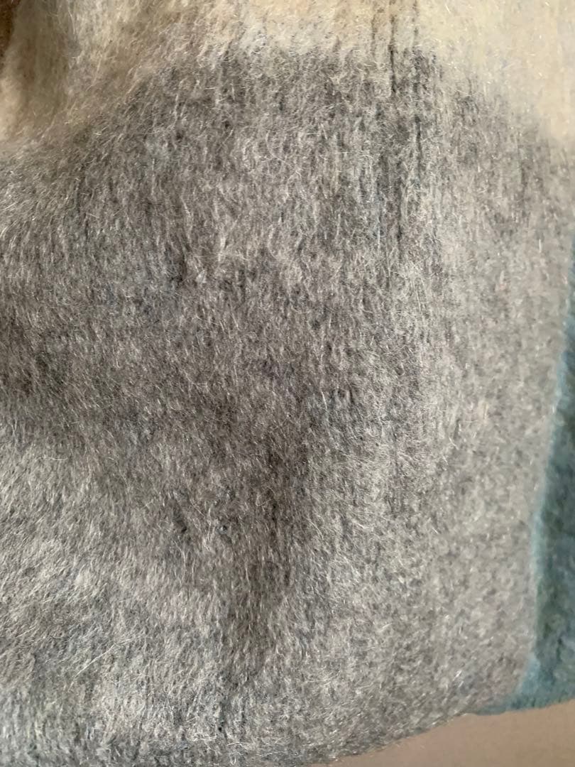 モヘアカーディガン60s ブルー　配色切替　古着　メンズ　レディース