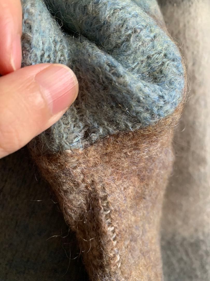 モヘアカーディガン60s ブルー　配色切替　古着　メンズ　レディース