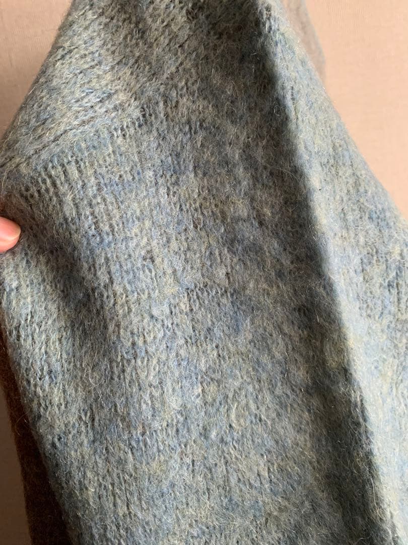 モヘアカーディガン60s ブルー　配色切替　古着　メンズ　レディース