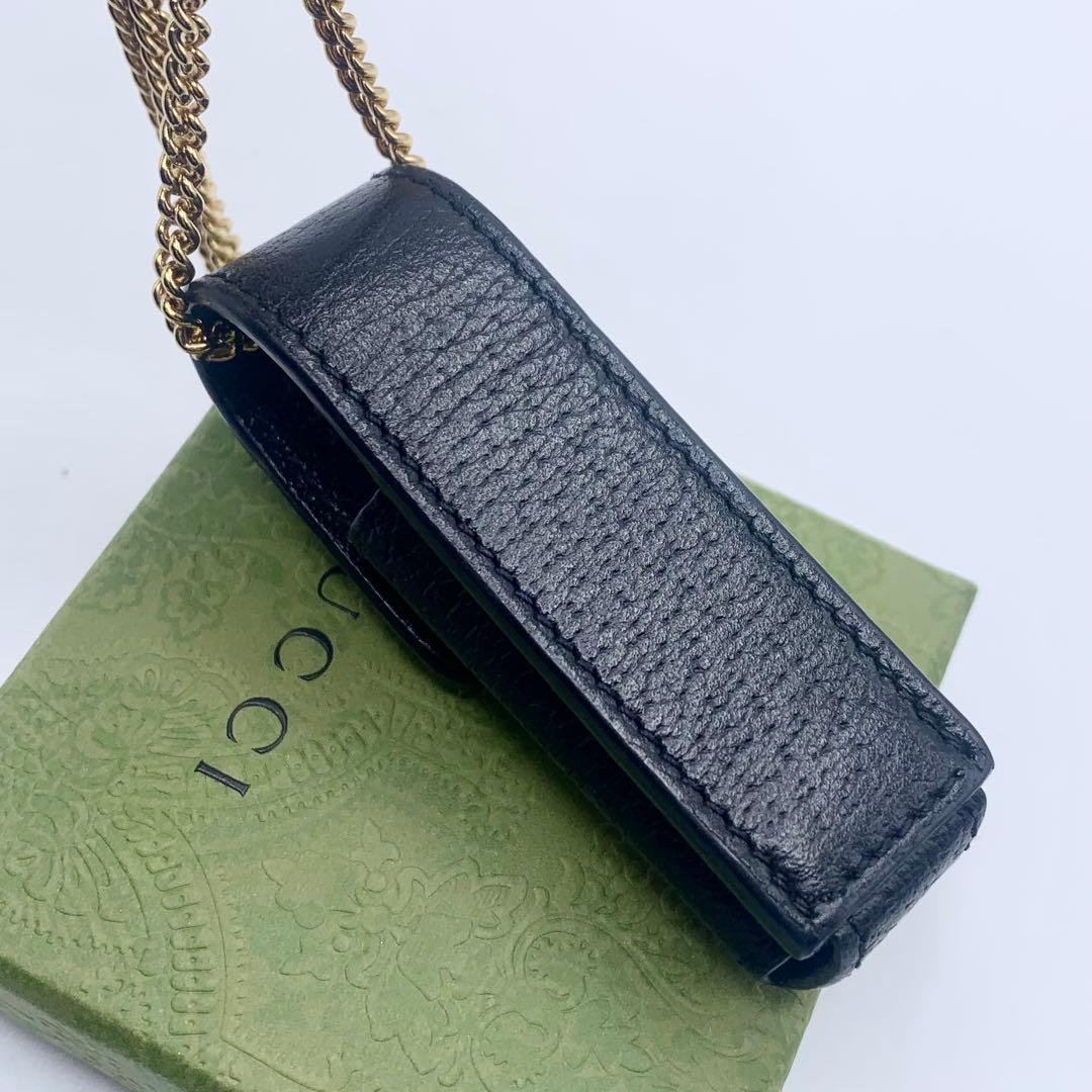 【新品】GUCCI リップケース　ネックレス　ブラック　オシャレ　GG レザー