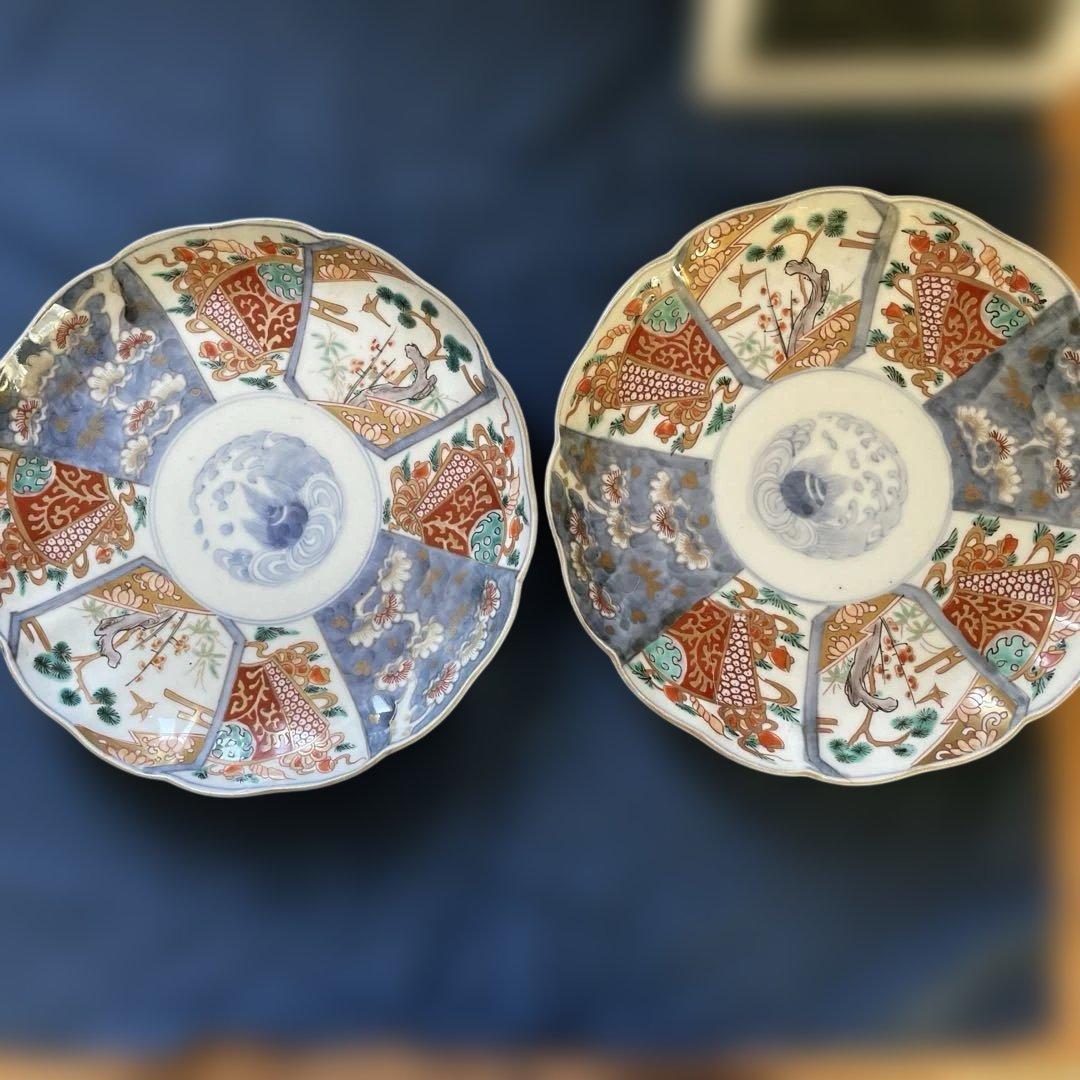 ♦骨董♦7寸皿2枚セット♦色絵♦