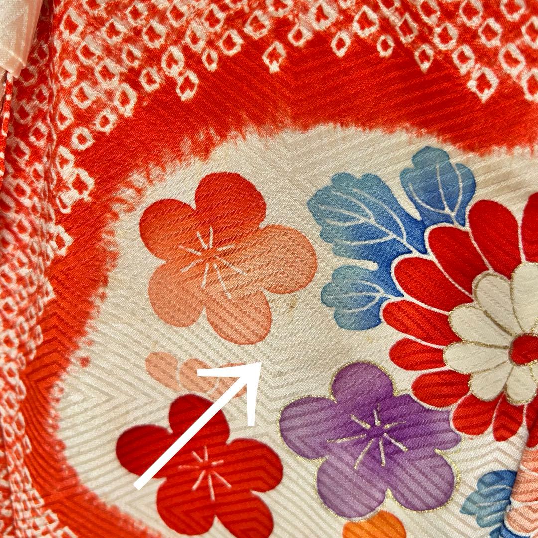 七五三 3歳 着物 753 正絹 総絞り 被布 赤 子供着物 女の子 花