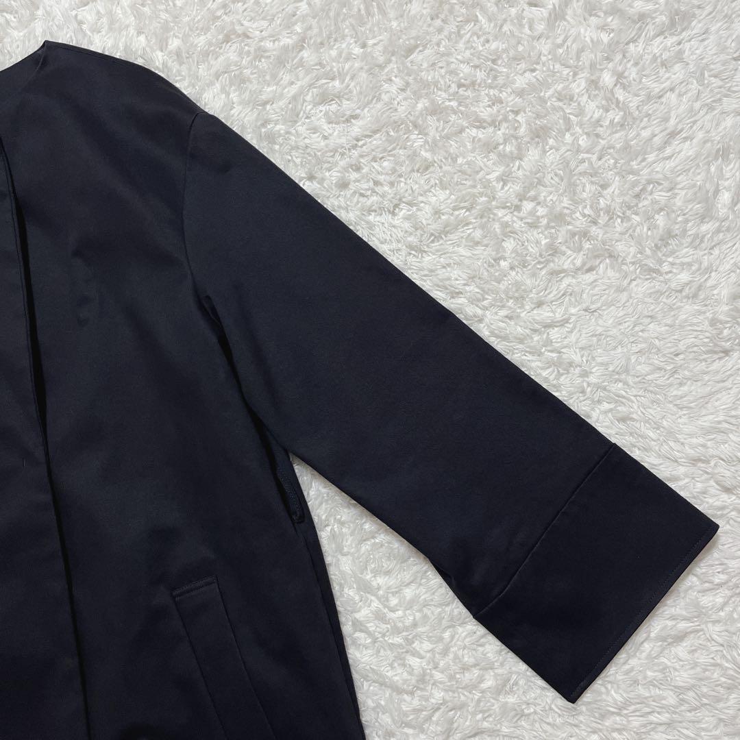 美品✨自由区　セミダブル ノーカラーコート　紺　ベルト付き　ロングコート　40