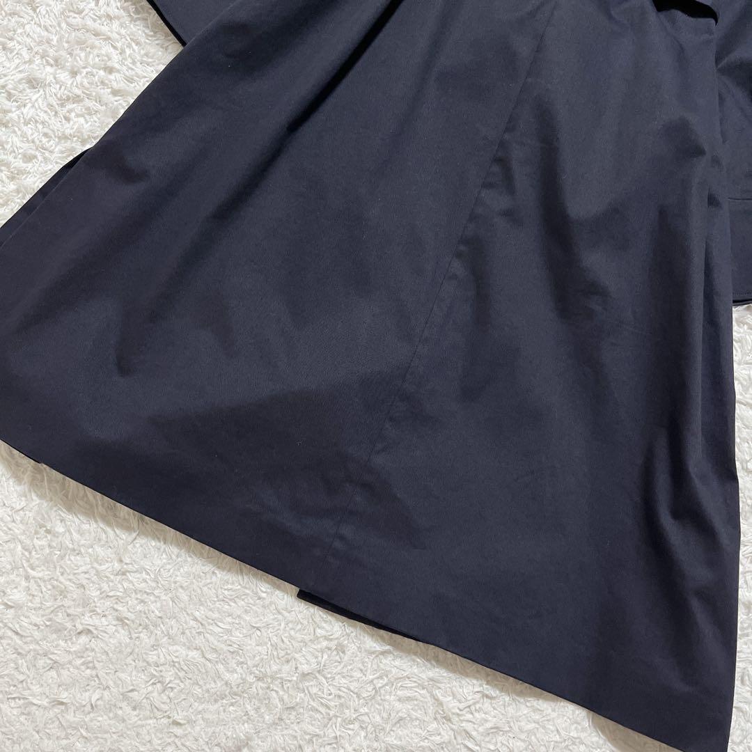 美品✨自由区　セミダブル ノーカラーコート　紺　ベルト付き　ロングコート　40