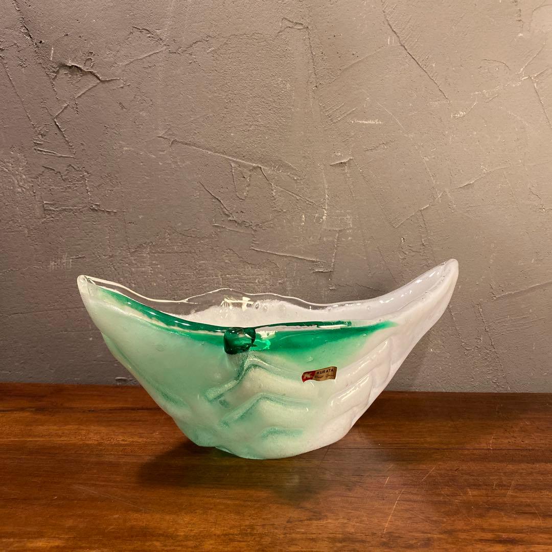 昭和レトロ クラタガラス ガラスフラワーベース 水盤 オブジェ インテリア