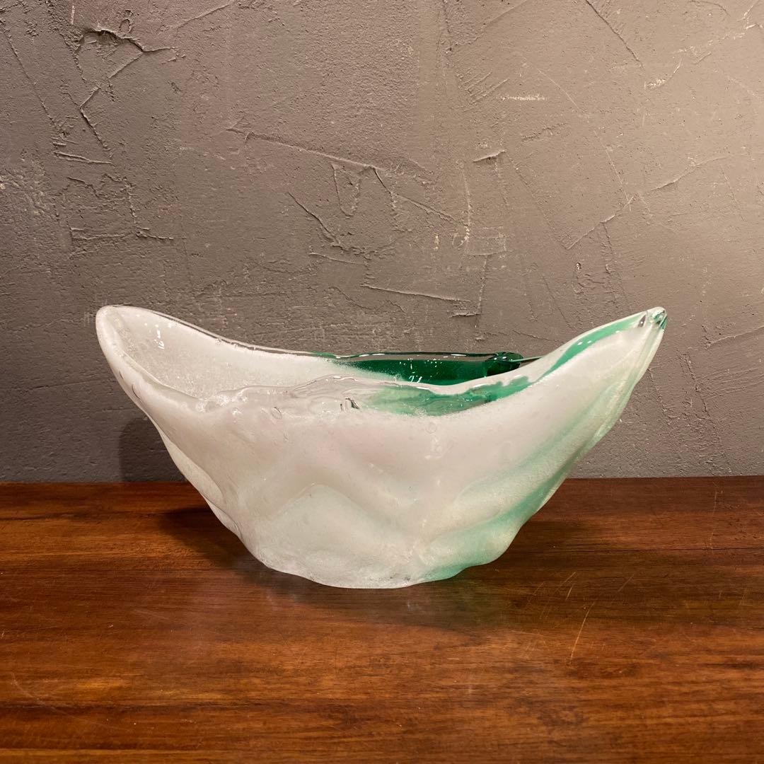 昭和レトロ クラタガラス ガラスフラワーベース 水盤 オブジェ インテリア