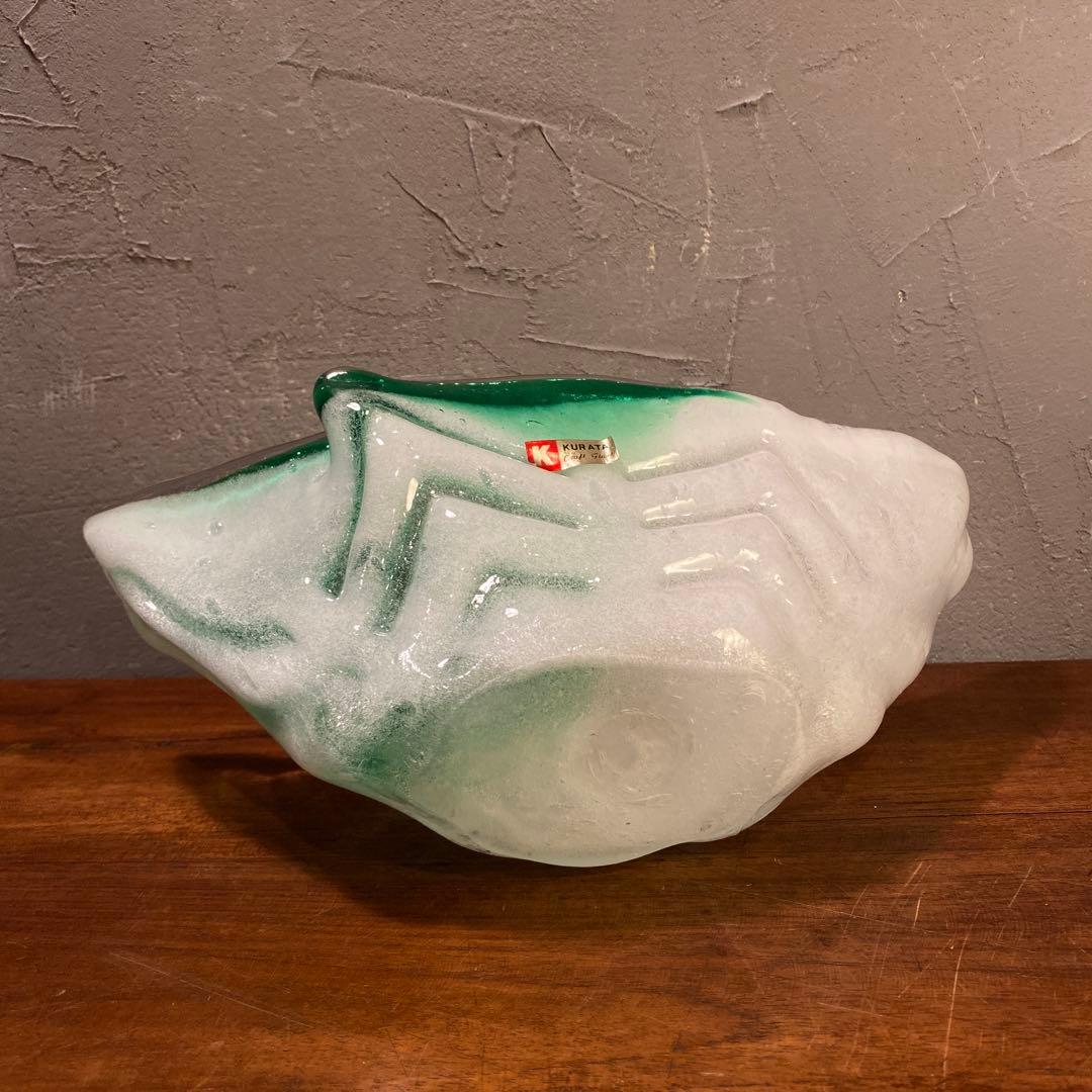 昭和レトロ クラタガラス ガラスフラワーベース 水盤 オブジェ インテリア