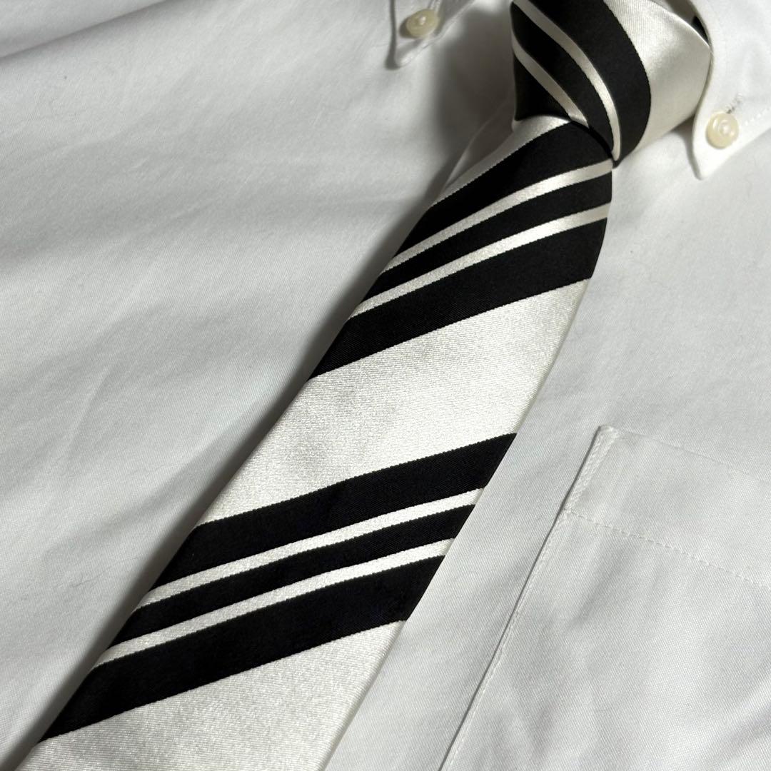 GUCCI ネクタイ ストライプ シルバー ブラック ナロータイ