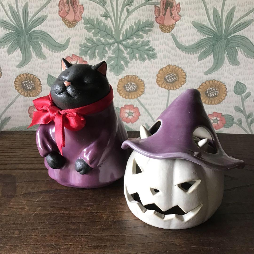 クロ魔女猫　パープル　^(｀∇´)^ ハロウィン　※白猫ランタン付き(訳あり)