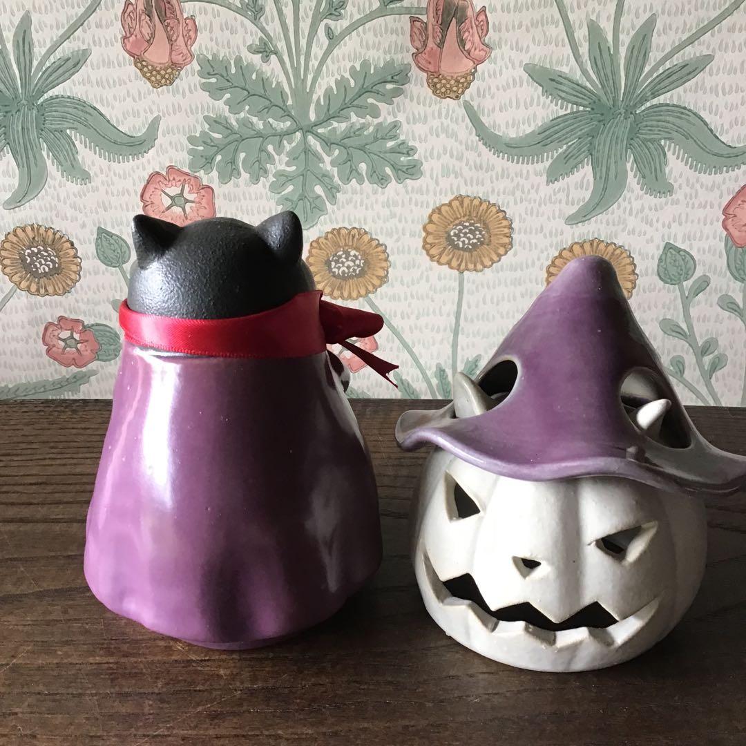 クロ魔女猫　パープル　^(｀∇´)^ ハロウィン　※白猫ランタン付き(訳あり)