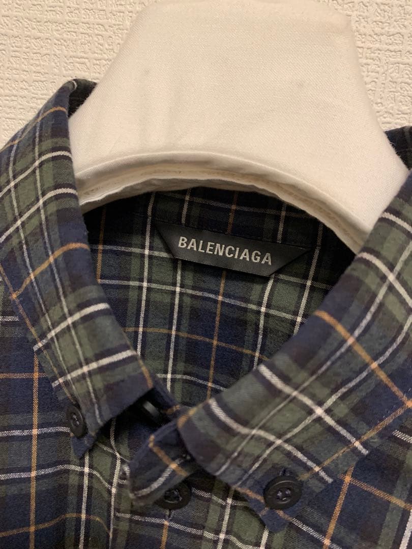 極美中古　バレンシアガ　オーバーサイズ　バックロゴ　チェック　フランネルシャツ