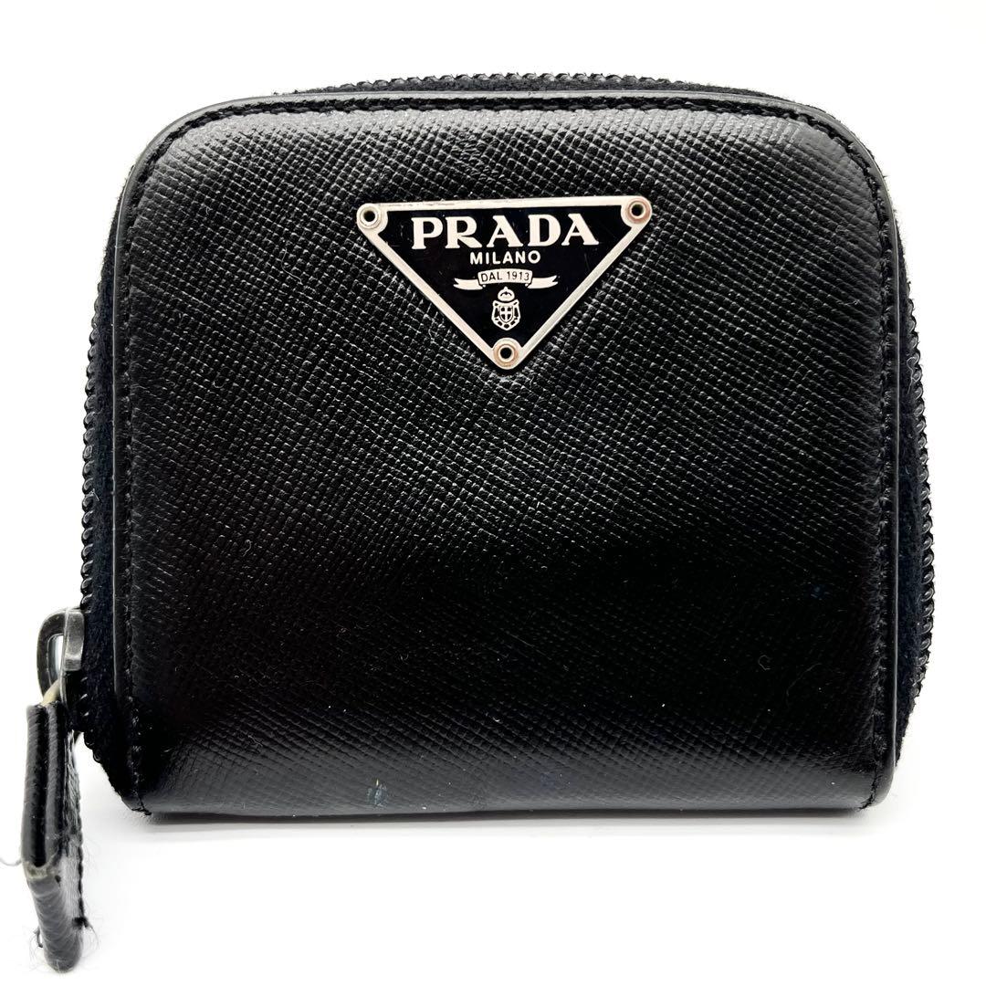 PRADA ケース　小銭入れ　サフィアーノレザー　三角ロゴ　ブラック