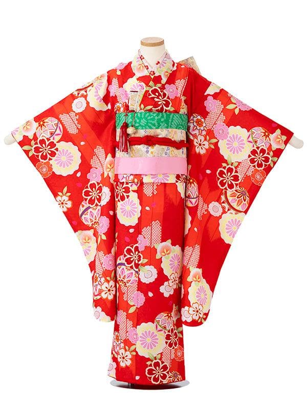 四つ身セット　まり柄　赤