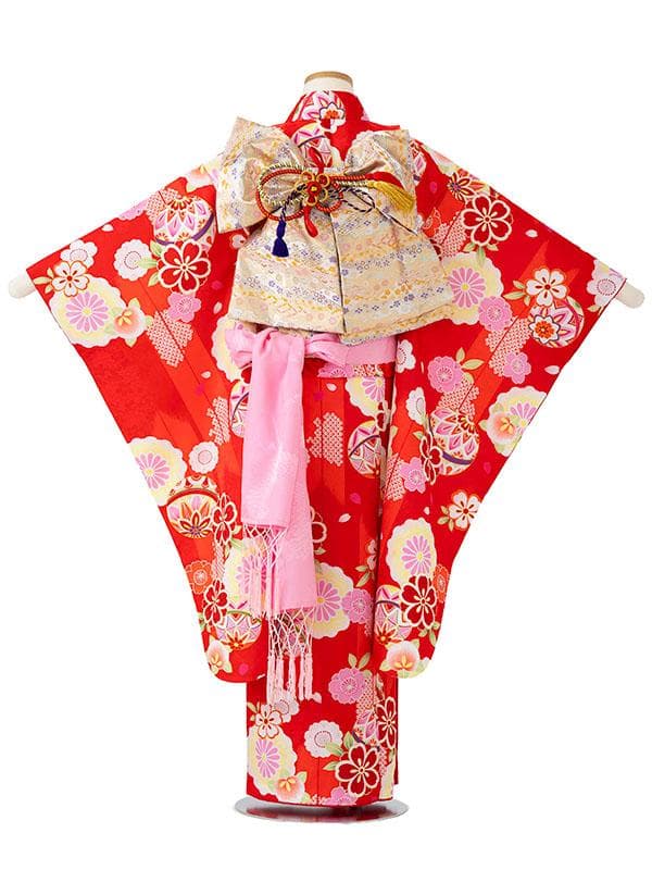 四つ身セット　まり柄　赤