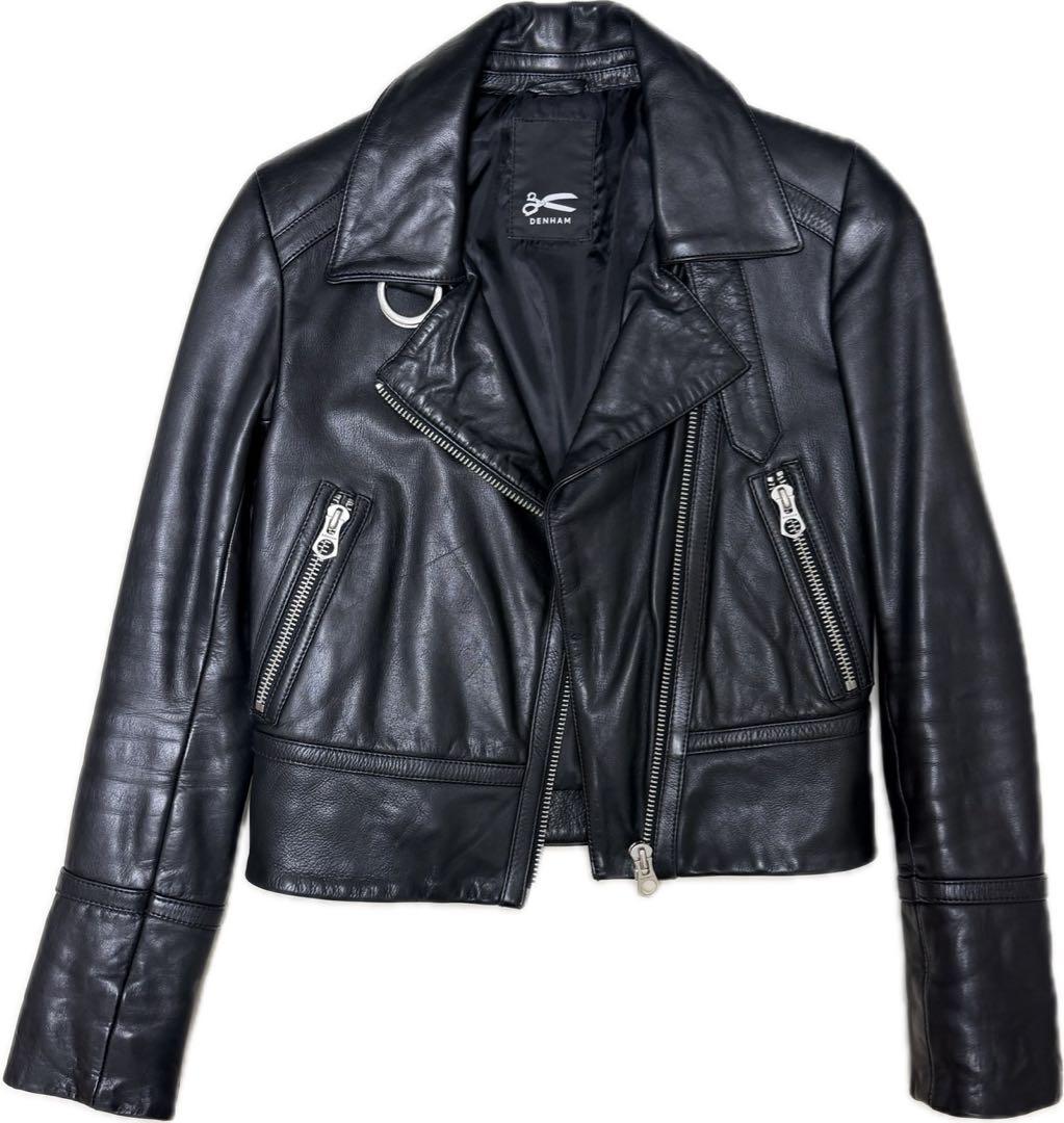 DENHAM ブラック ライダースジャケット