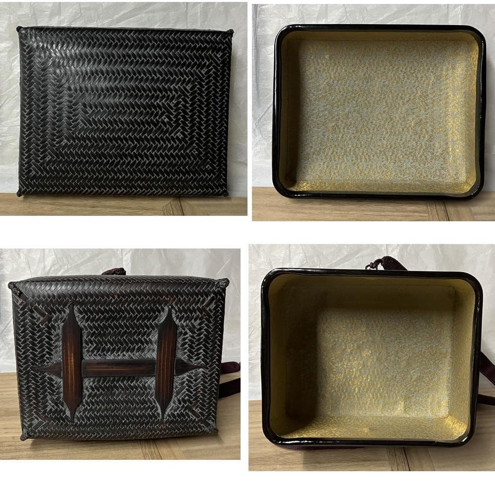 F1300 御所籠 平安 元竺 共箱 栗田元竺 色紙点 茶籠 茶箱 竹籠 野点