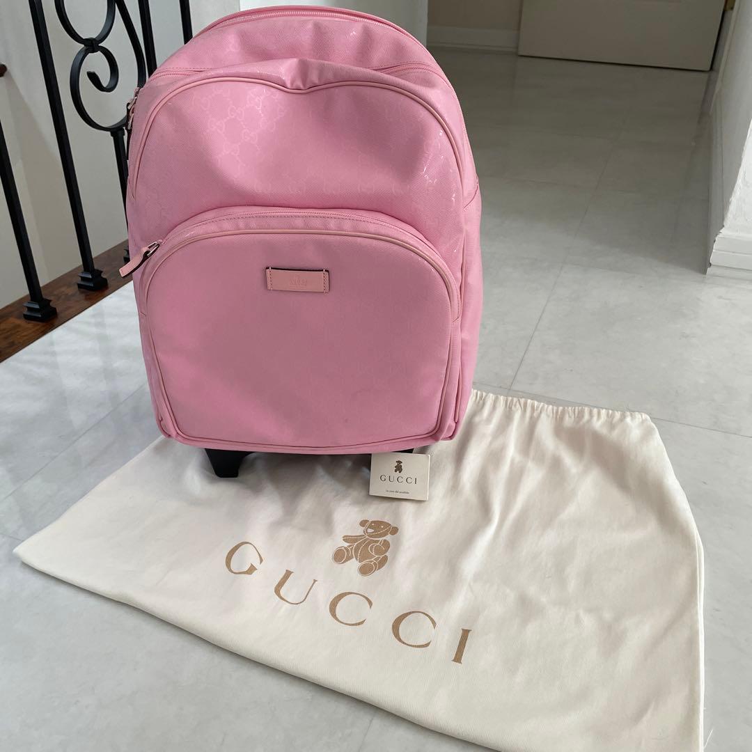機内持込可GGキャンパスレザーGUCCIチルドレン♡キャリー✖️リュックピンク