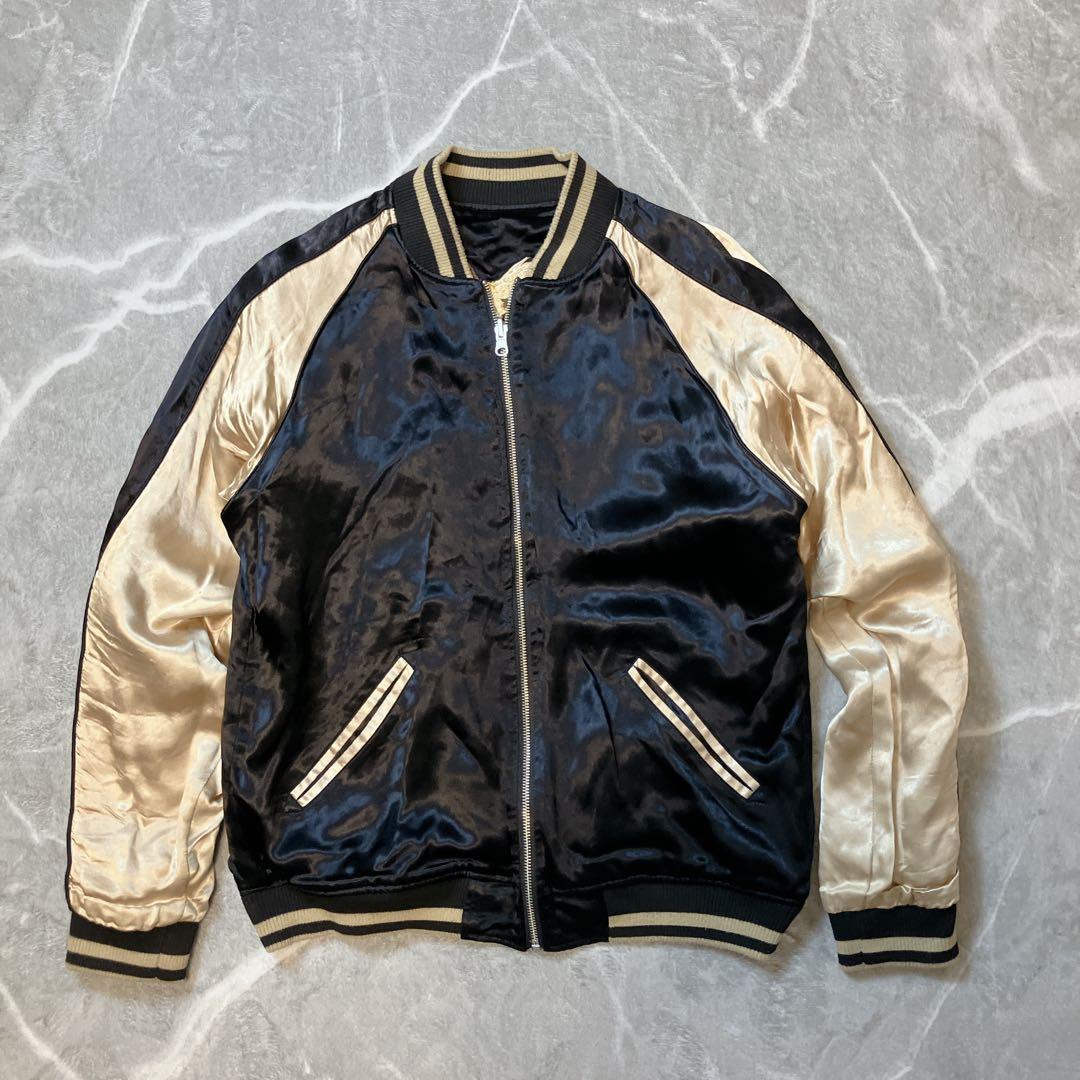 【美品】 絡繰魂 粋 獅子咆哮 スカジャン リバーシブル 刺繍 和柄 L 黒 金