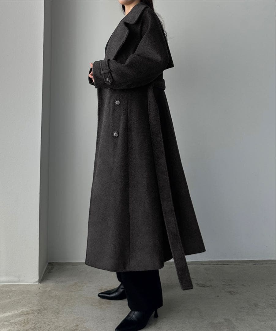 2wayハイネックウールライクウエストシェイプフレアコート