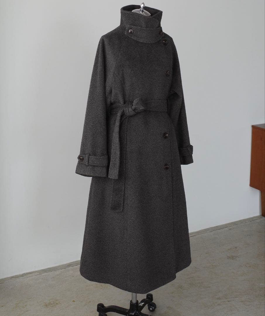 2wayハイネックウールライクウエストシェイプフレアコート