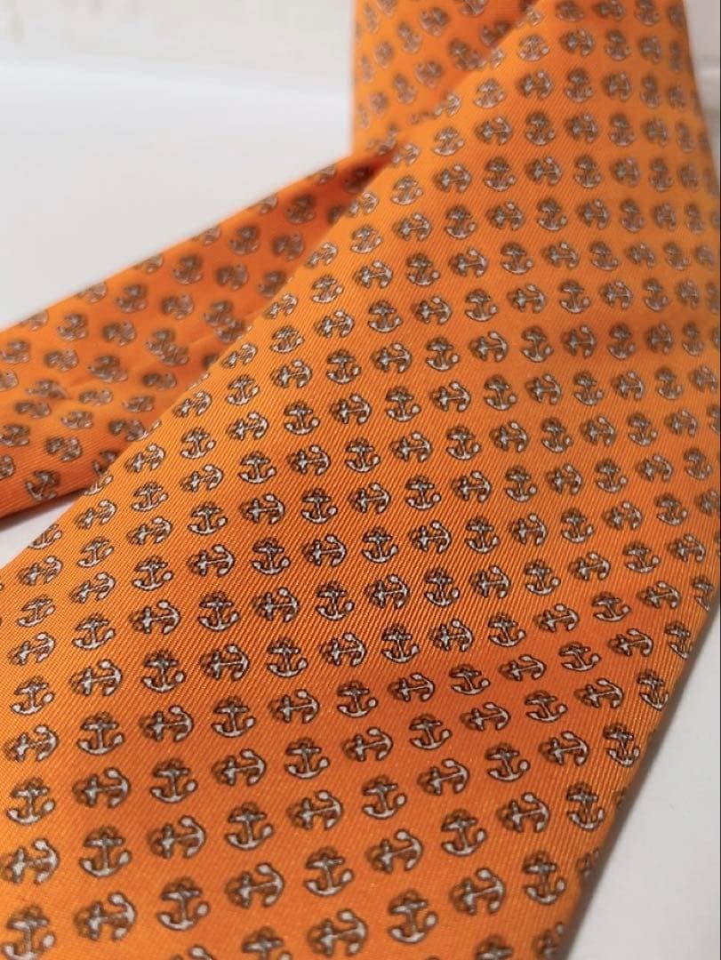 エルメス　HERMES ネクタイ　オレンジ　未使用品　イカリ柄