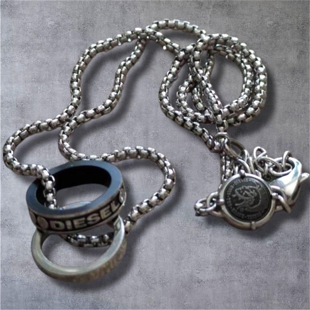 即完売　ディーゼル シルバーネックレス ダブルリング ブレイブマン　DISEL