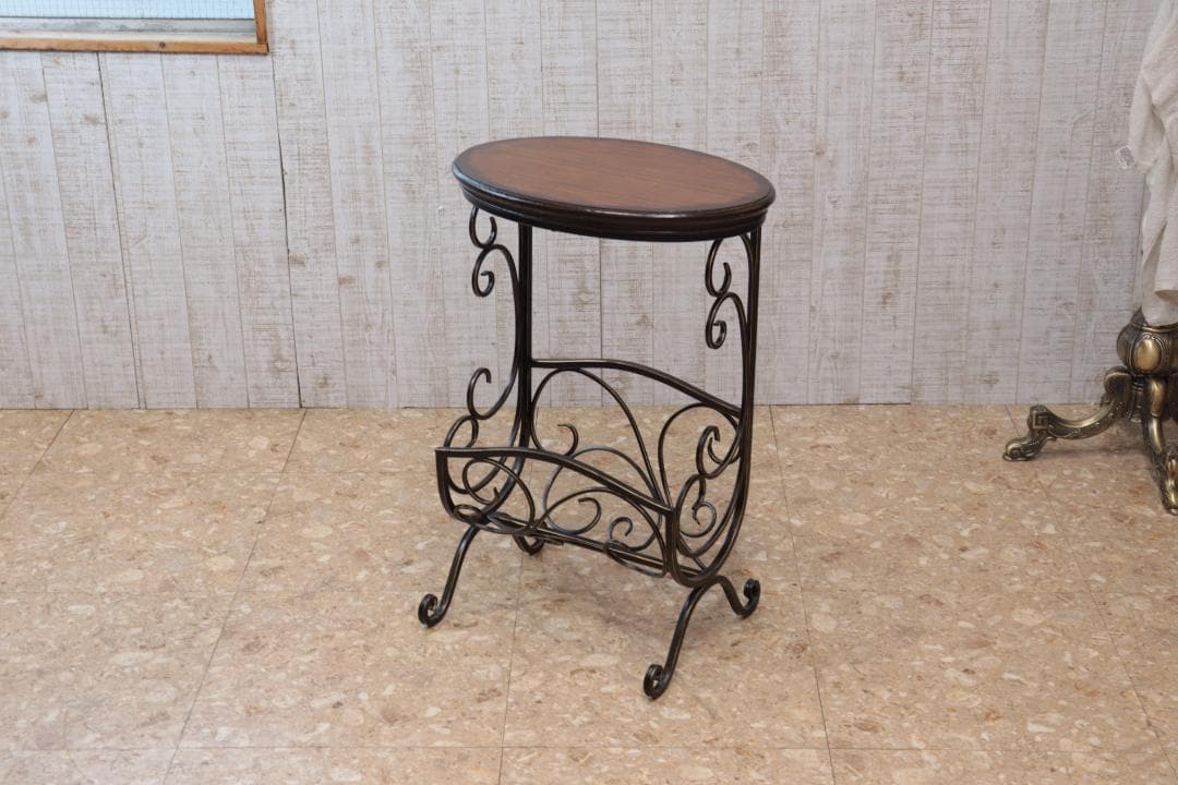 マガジンラックテーブル ロートアイアン 木天板 レトロ アンティーク