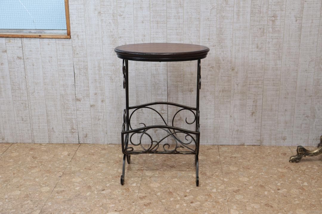 マガジンラックテーブル ロートアイアン 木天板 レトロ アンティーク