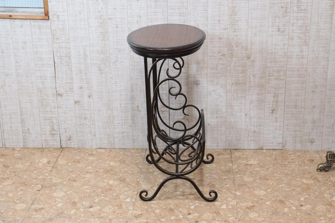 マガジンラックテーブル ロートアイアン 木天板 レトロ アンティーク