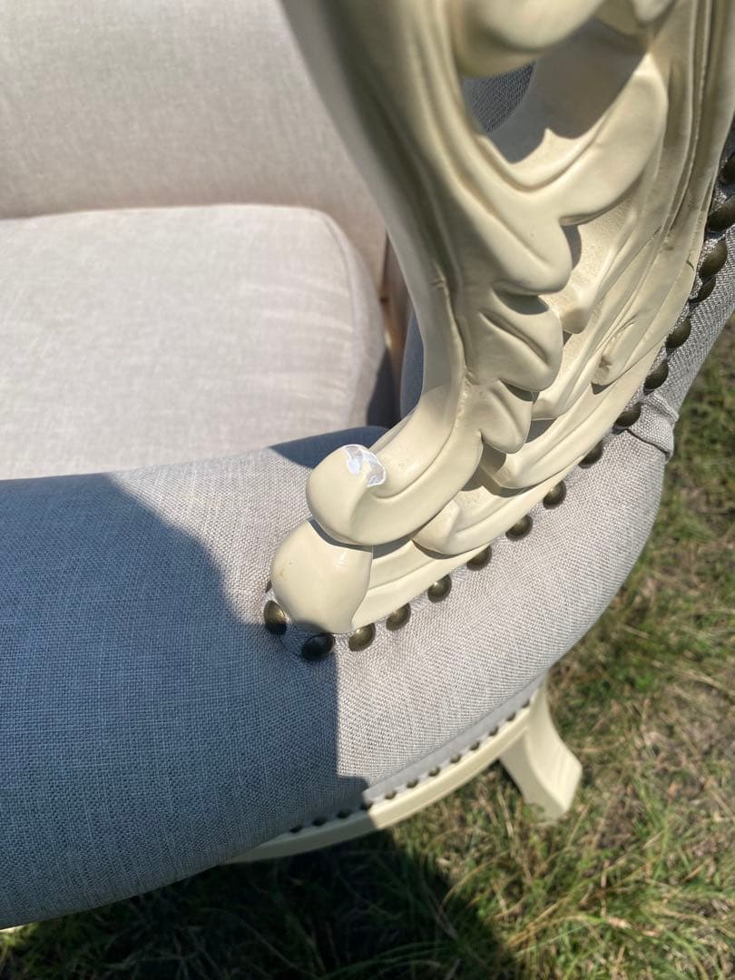 姫系　グレー　ホワイト　ロココ調　アンティーク調　猫足　1人掛けソファ