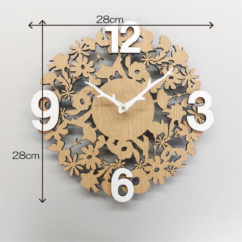 【限定値下げ3000円引き】北欧風　立体的な森の鳥や花柄木製掛け時計　静音タイプ