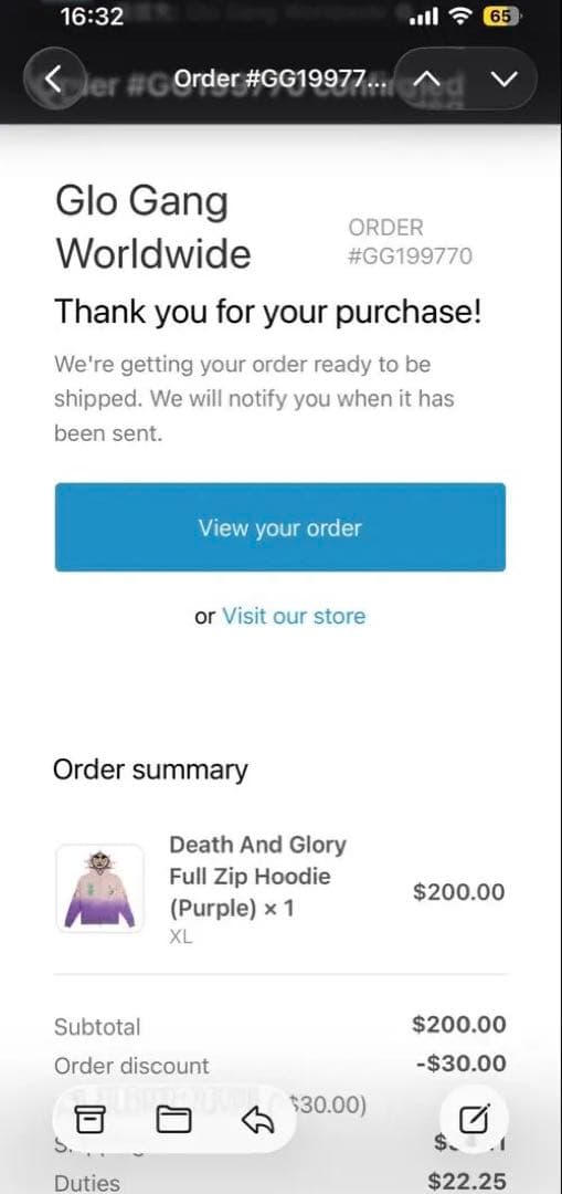 glo gang グローギャング　ジップパーカー　フーディー