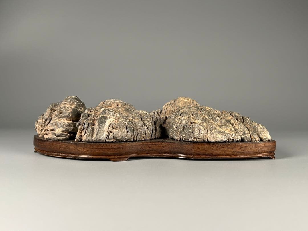 「溪山煙雨」唐木 紫檀 天然石 奇石 鑑賞石 飾り石 置物 灵璧石 台付