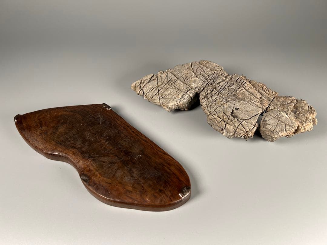 「溪山煙雨」唐木 紫檀 天然石 奇石 鑑賞石 飾り石 置物 灵璧石 台付