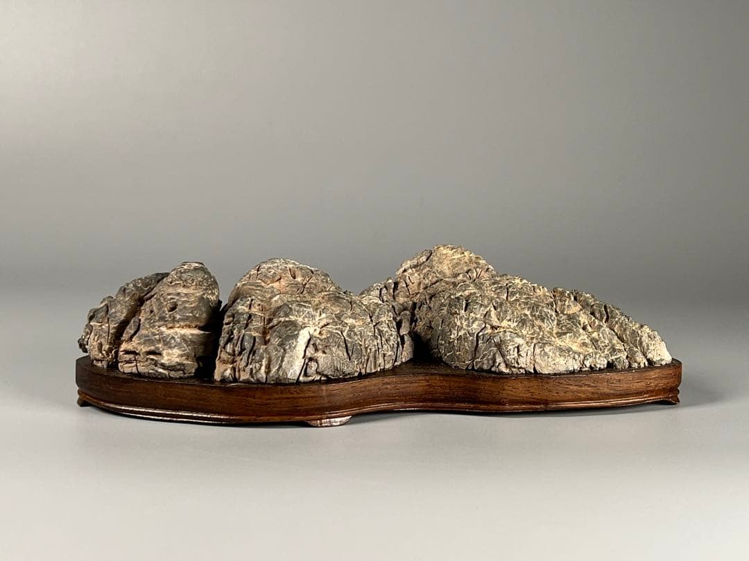 「溪山煙雨」唐木 紫檀 天然石 奇石 鑑賞石 飾り石 置物 灵璧石 台付