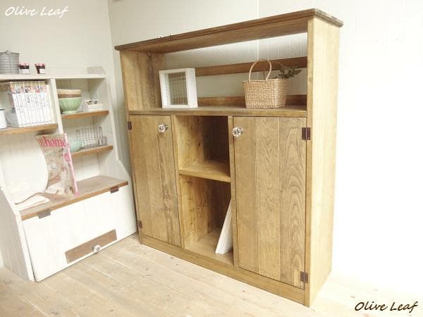 サイズオーダー可！２枚大扉キャビネット●ナチュラルブラウン天然木無垢材●受注製作