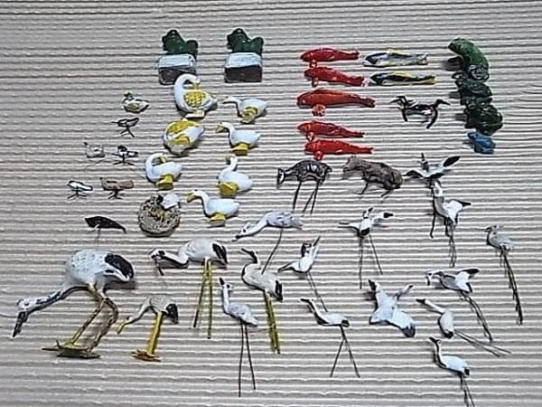 美品 大正時代◆盆景 箱庭用 小さな造形 軍人 鶴 船 鳥居 他 合計133個