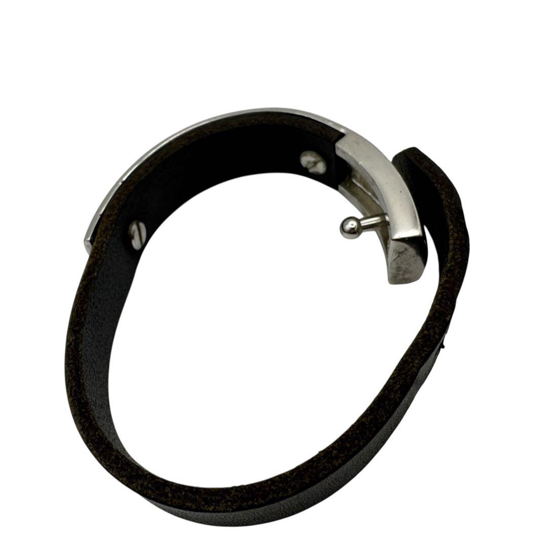 GUCCI ブレスレット　バングル　レザー×メタル　シルバー　グッチ